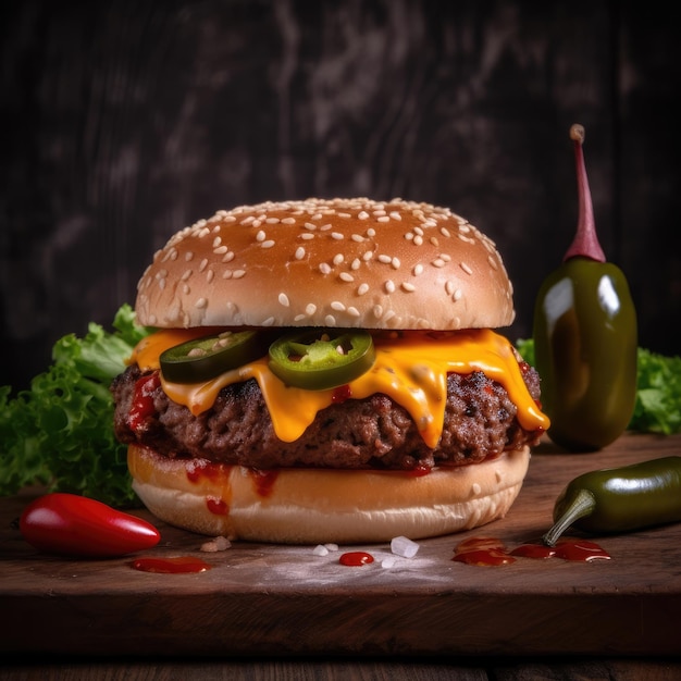 Een Hamburger Met Een Augurk En Jalapeno Erop 741910 160 Een Hamburger Met Een Augurk En Jalapeno Erop 741910 160